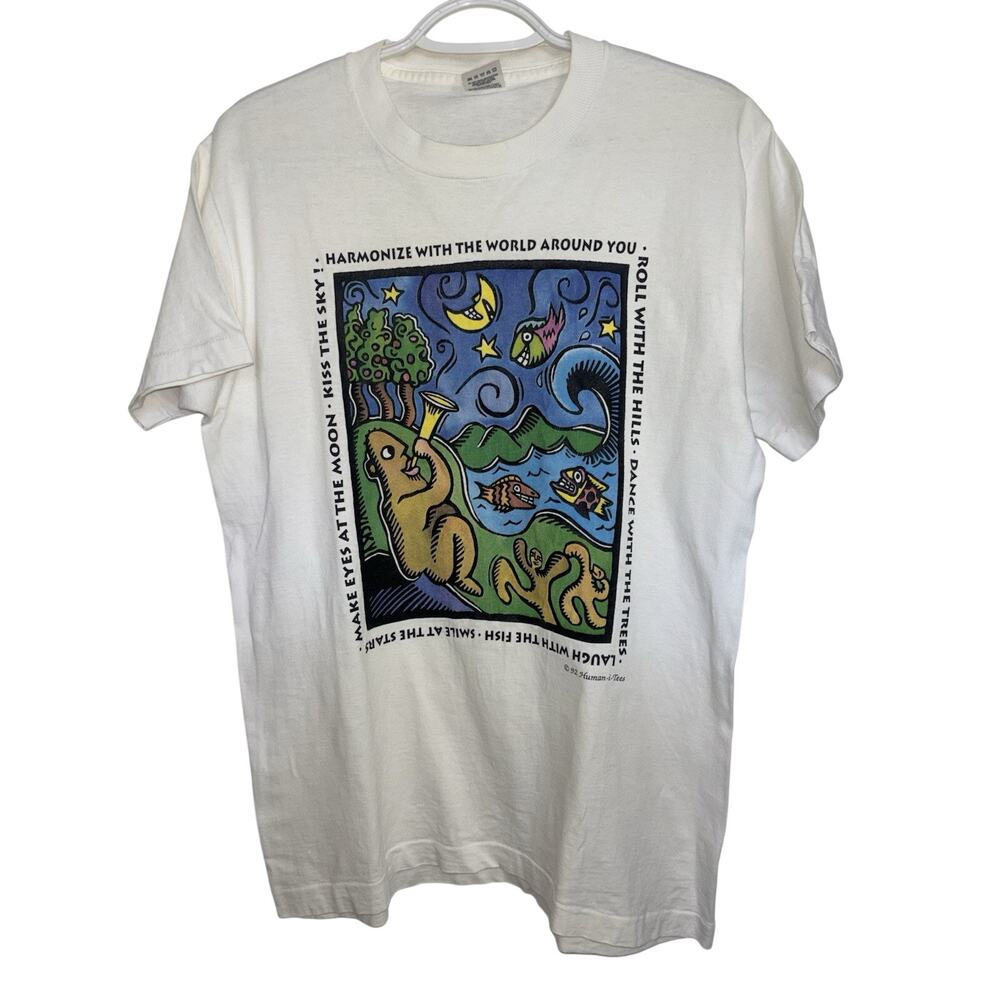 Vtg 1992 Human-i-Tees T-Shirt M Harmonize Nature Graphic Single Stitch USA